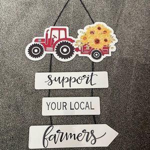 NWT Support Your Local Farmers Metal Tin Hanging Sign Chain Tractor Farm Decor